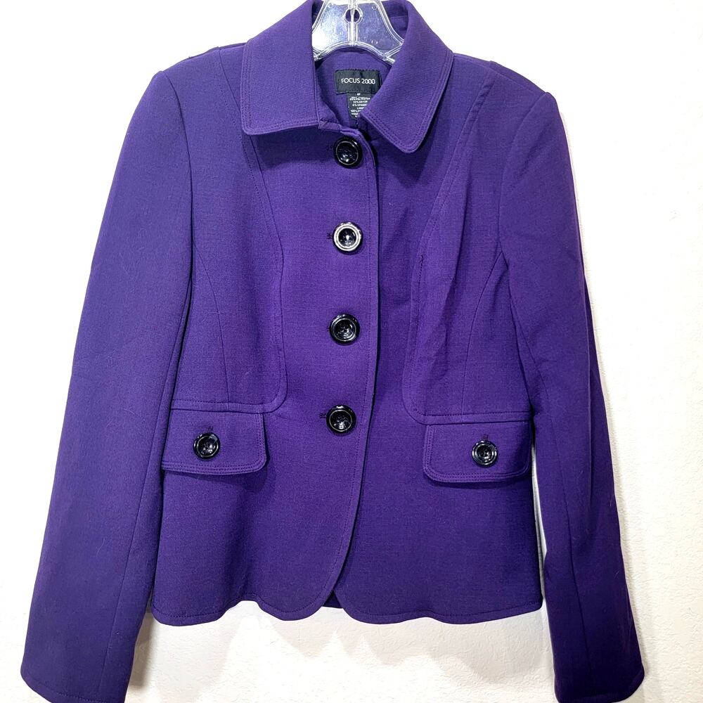 Focus 2000 Purple 8P Jacket Stretch Button Y2K Vintage Lined